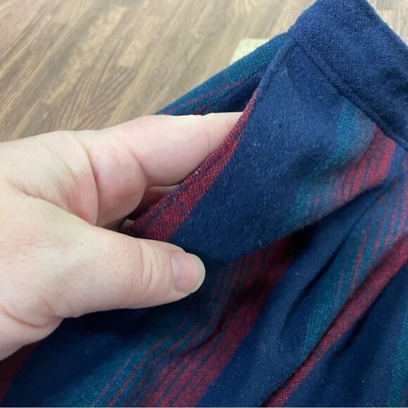 Vintage 70s Pendleton Blue Red Turquoise Plaid Stripe‎ Wool Midi Skirt 12 - Picture 6 of 11